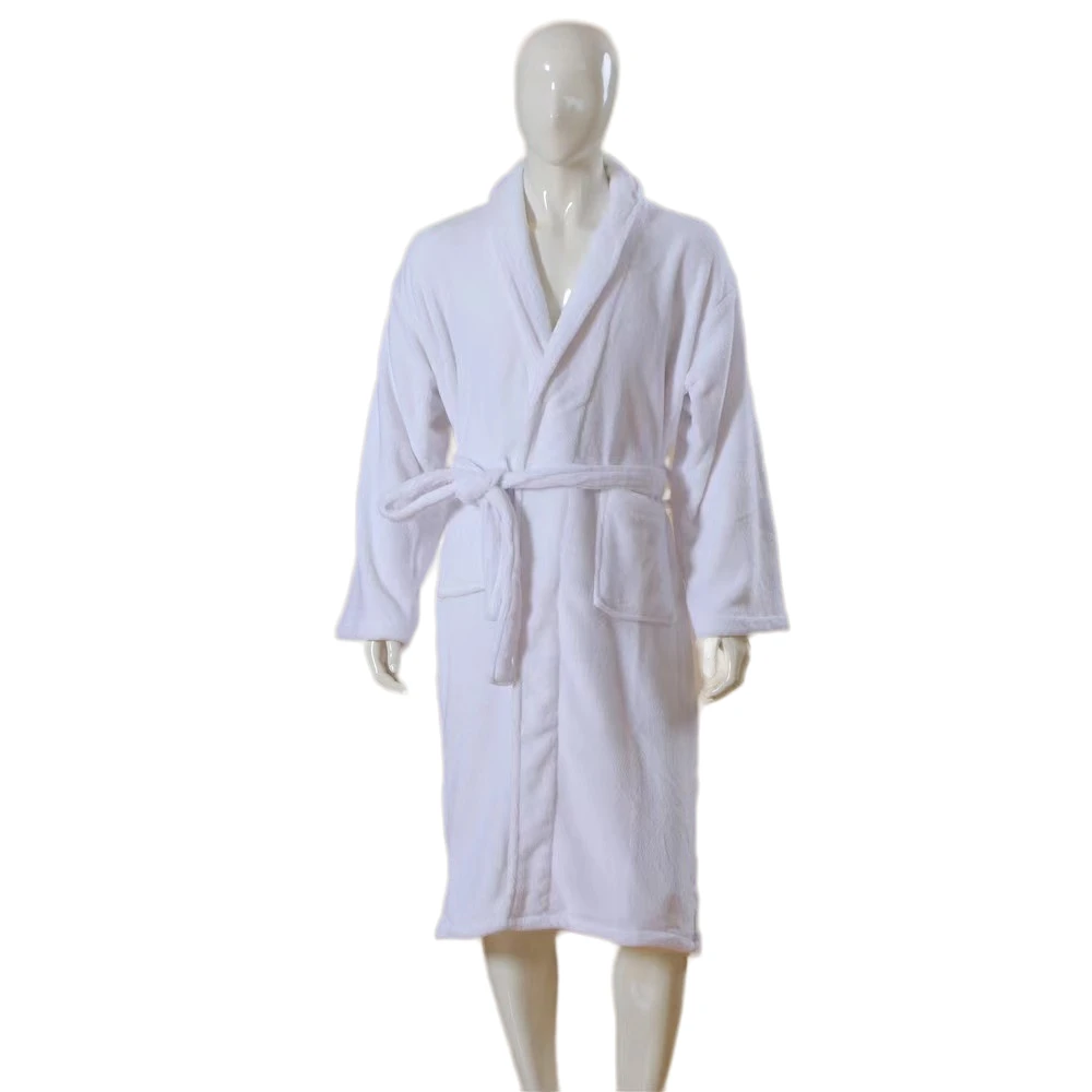 White Cotton Bathrobe for Hotel Beach SPA Use Thickened Comfortable Velour with Terry Bath Robe
