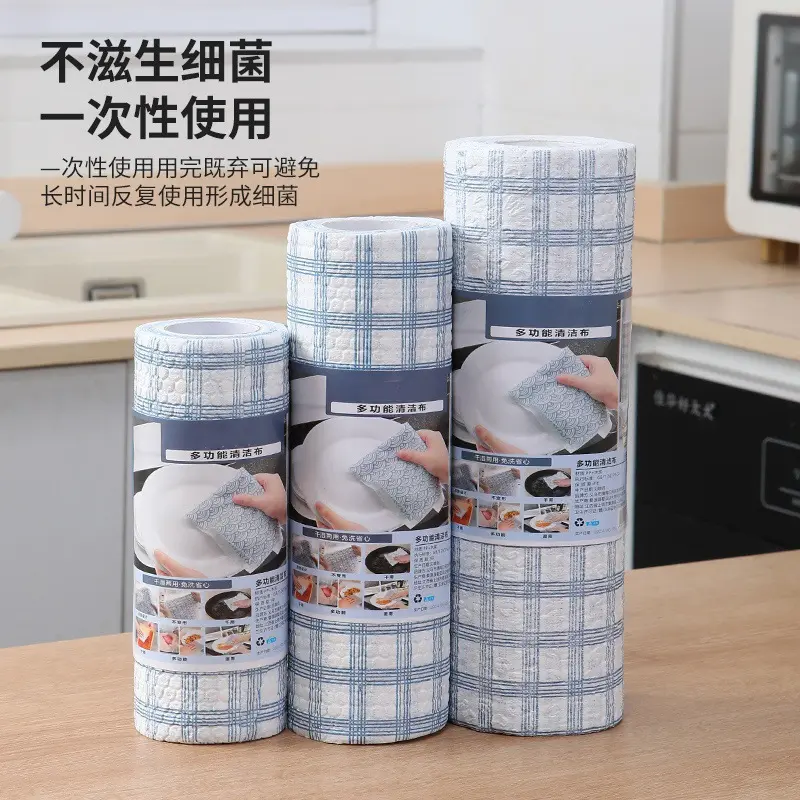 Kitchen Disposable Lazy Towels Thick Washable Printed Wet and Dry Two-in-one Cleaning Dishwashing Non-shedding Scrubbing Pads